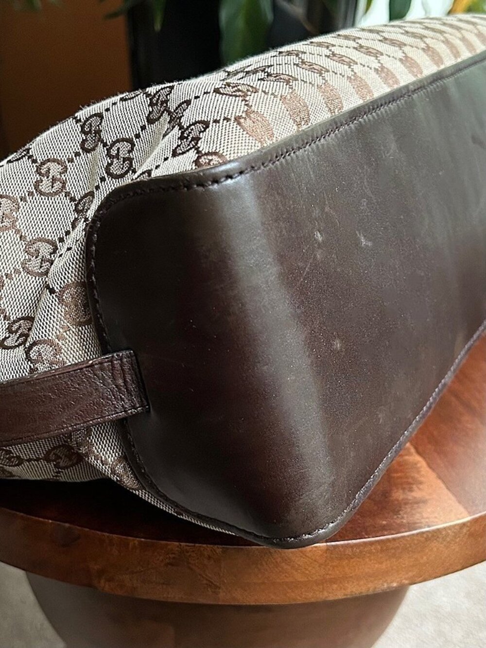 GUCCI GG Monogram Buckle Tote Bag, Taupe, Brown - Picture 15 of 16